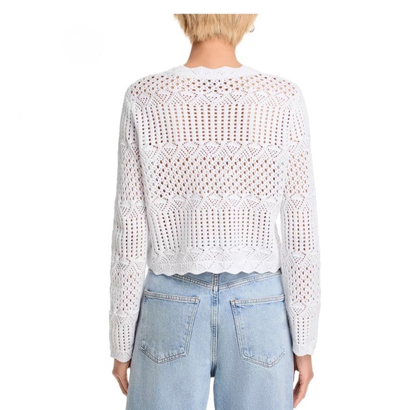 AQUA Crocheted Scallop Edge Sweater White XS NWT $78 - Picture 3 of 5